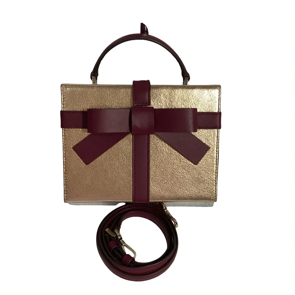 Kate Spade Wrapping Party Rose Gold Gift Box Bow Leather Novelty Bag